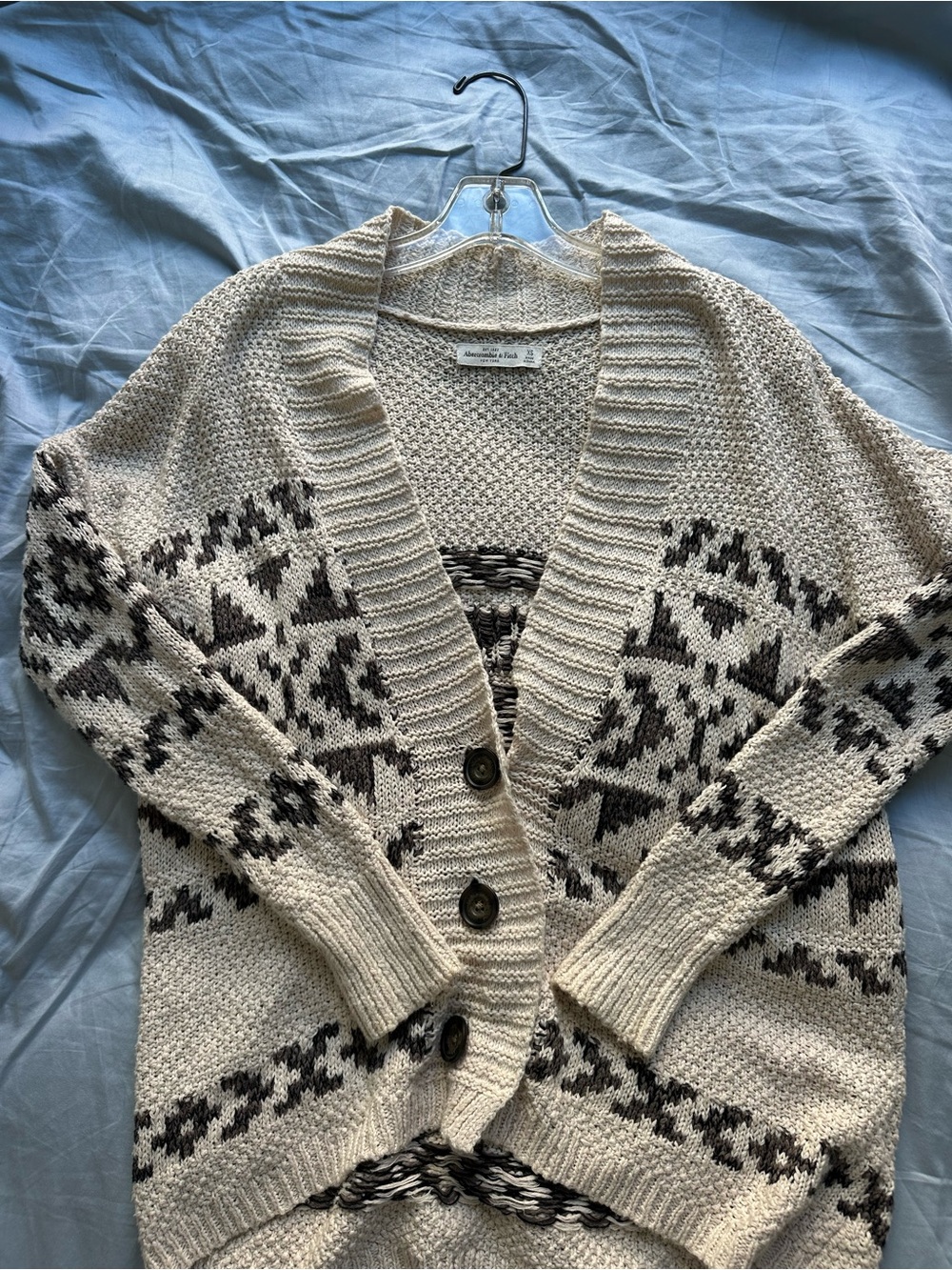 Abercrombie & Fitch Cream and Brown Patterned Button Cardigan size XS